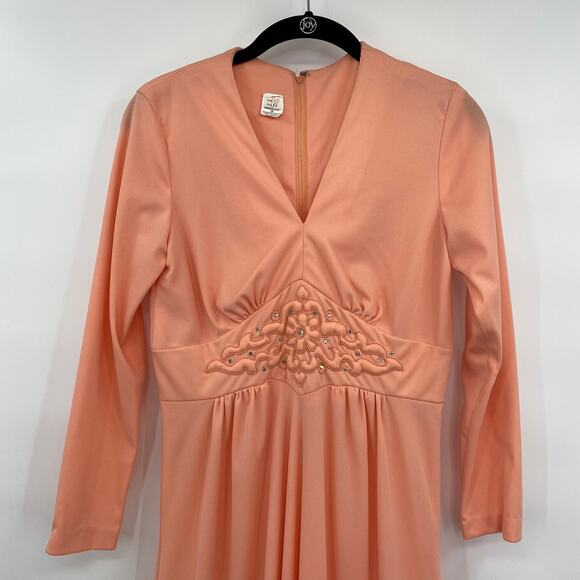 Vintage 60s 70s Maxi Dress Peach Empire Waist Renaissance Womens Size Small - Picture 6 of 12